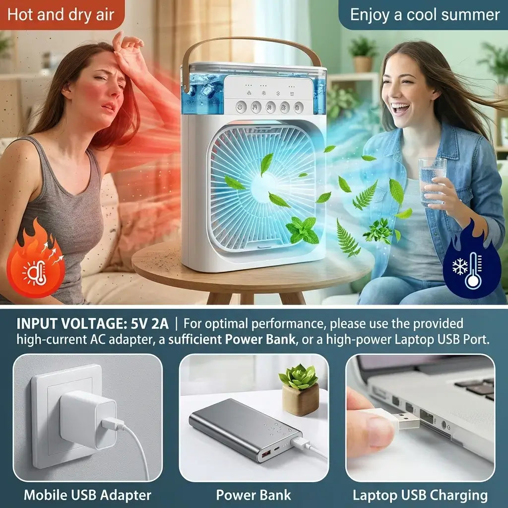 Portable Ice Air Cooler Fan | Mist, LED & Timer