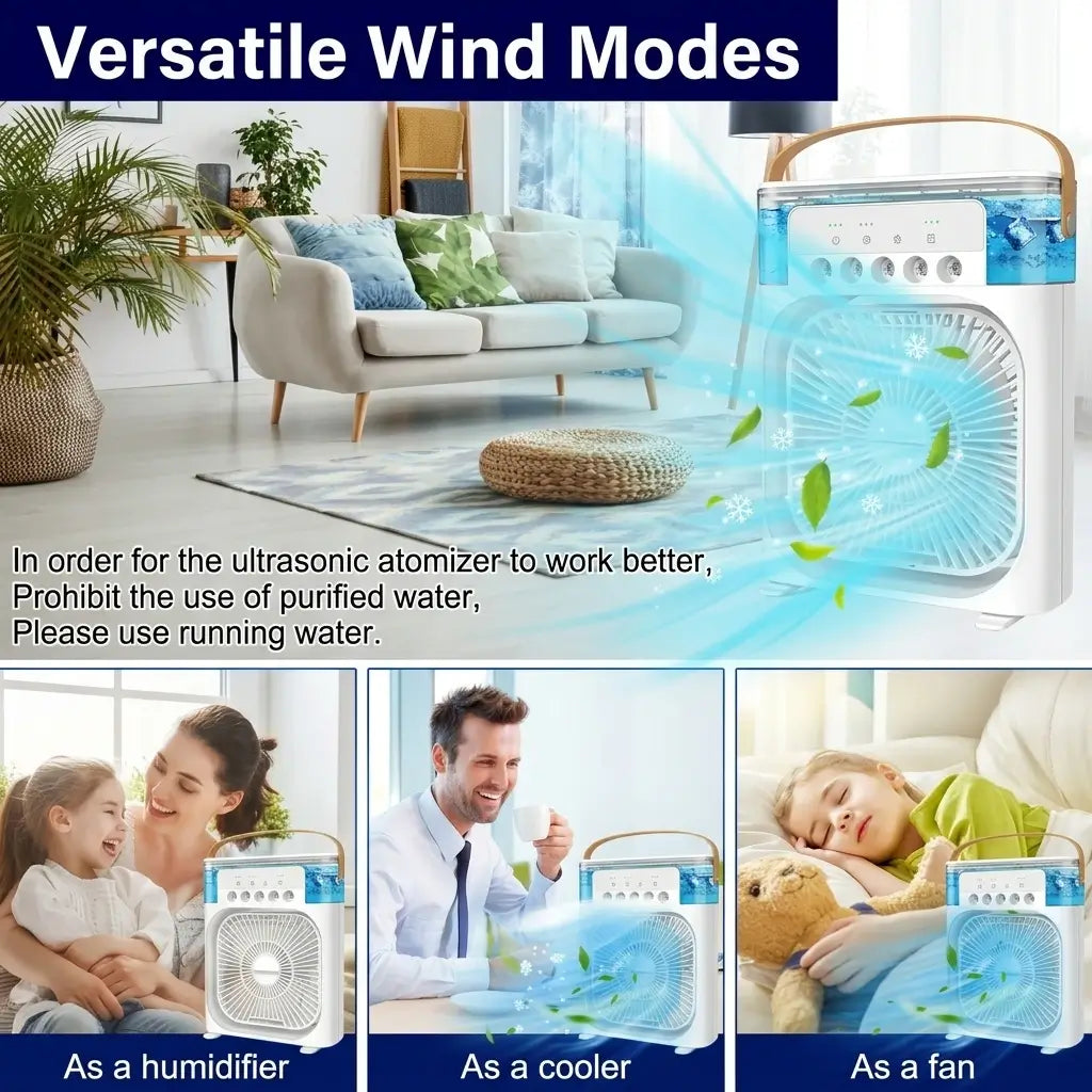 Portable Ice Air Cooler Fan | Mist, LED & Timer
