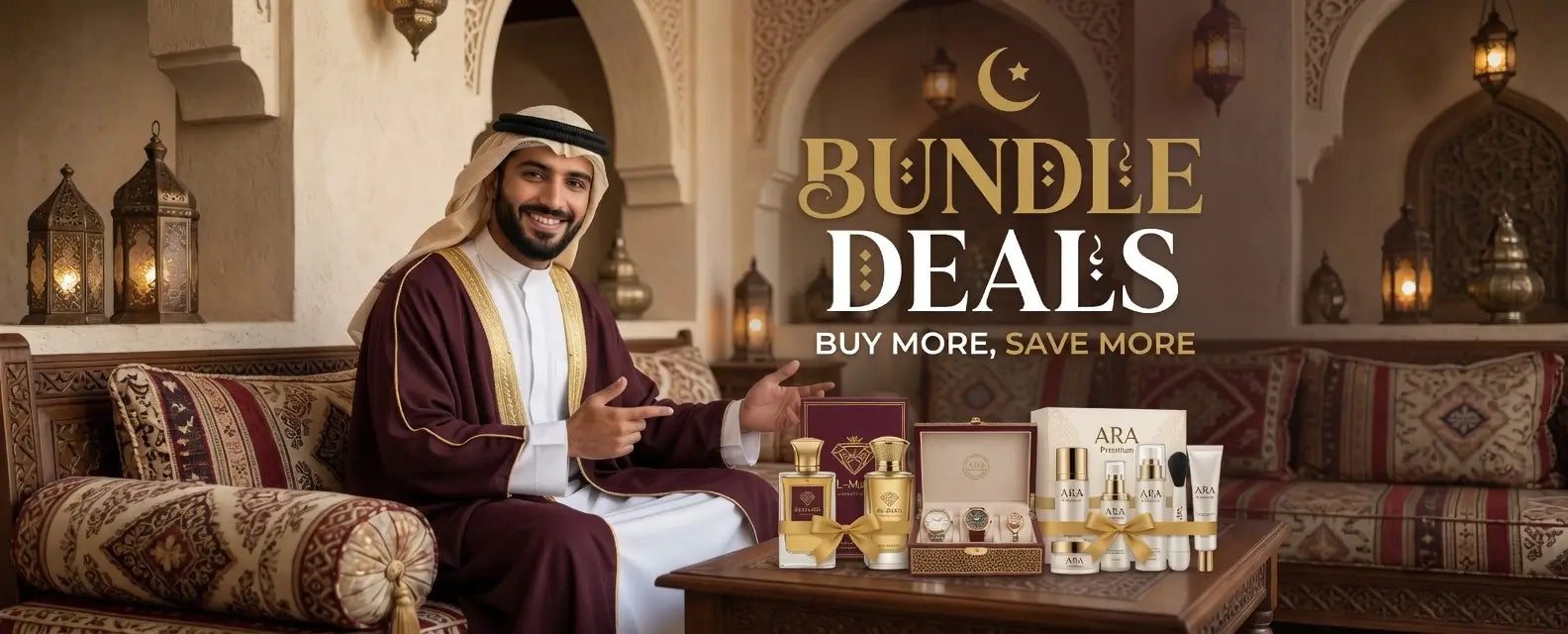 arabian bundle deals  Premium home decor and kitchen and beauty & skin care and electronics & gadgets with best price عروض مميزة على مجموعة واسعة من المنتجات العربية: ديكورات منزلية فاخرة، أدوات مطبخ، منتجات تجميل وعناية بالبشرة، إلكترونيات وأجهزة ذكية بأفضل الأسعار.
