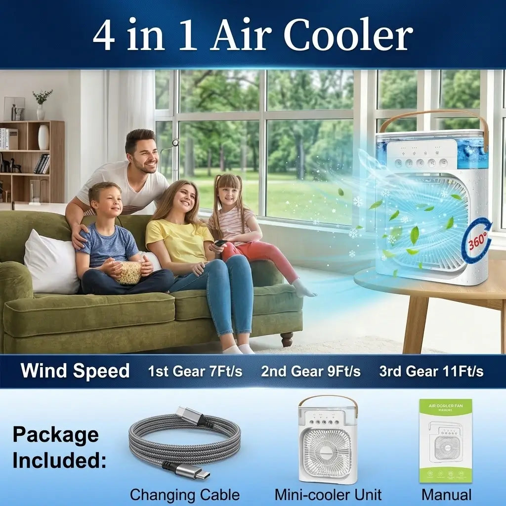 Portable Ice Air Cooler Fan | Mist, LED & Timer